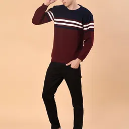 V-Mart Men Colourblocked Round Neck Long Sleeves Cotton Pullover Sweaters image 4