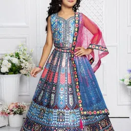 BAESD Girls Printed Thread Work Tie and Dye Ready to Wear Lehenga & Blouse With Dupatta-image-57