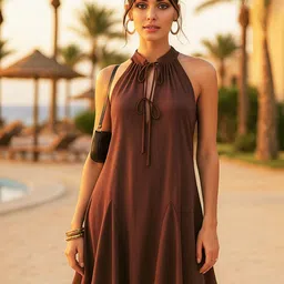 don't be basic Tie-Up Neck Dress-image-73