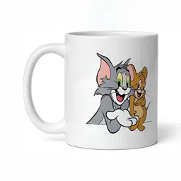 Mr UVD White & Grey Cartoon Characters Printed Ceramic Glossy Cups- 350 ml image 2