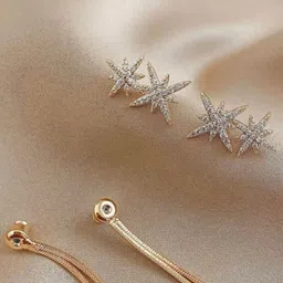 PolluxCraft Korean Gold Plated Stone Studded Contemporary Drop Earrings-picture-12