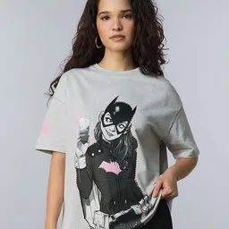 The Souled Store Women Batgirl Graphic Printed Round Neck Pure Cotton Oversized T-shirt-image-83