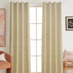 Kiara Creations Cream-Coloured Set of 2 Floral Room Darkening Door Curtain-image-32