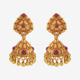 Kushal's Fashion Jewellery 92.5 Pure Silver Gold Plated Artificial Stones Jhumkas Earrings image 2