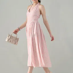 ANNY Checked Halter Neck A-Line Midi Dress image 4