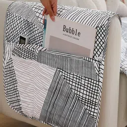 HOKIPO White Printed Waterproof 1 Seater Sofa Cover & 2 Armrest Covers With Pockets image 2