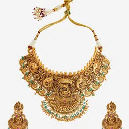 Kushal's Fashion Jewellery Gold-Plated Ruby & Zirconia-Studded Antique Jewellery Set image 3