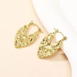MEENAZ Stainless Steel Gold-Plated Contemporary Hoop Earrings-image-76