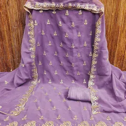 SHADOW & SAINING Floral Embroidered Sequinned Unstitched Dress Material image 2