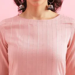 KALINI Women Striped Regular Sequinned Kurta with Trousers image 2