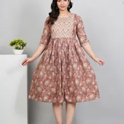 RIAANA Floral Printed Maternity Fit and Flare Cotton Ethnic Dresses-picture-10