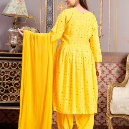 Muhuratam Girls Ethnic Wear Yellow Colour Foil Print Embroidery Rayon Kurti-picture-13