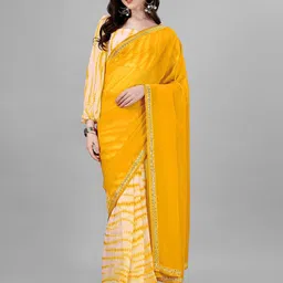 Flip The Style Colourblocked Sequinned Pure Georgette Block Print Saree-picture-39