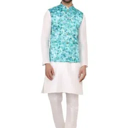 JEXI Mandarin Collar Art Silk Kurta With Pyjamas image 1