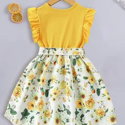 INCLUD Girls Floral Print Flutter Sleeve Fit & Flare Dress image 4