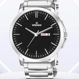WROGN Men Brass Dial & Stainless Steel Bracelet Style Straps Analogue Watch WR-6607-Black-image-10