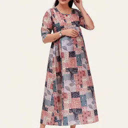 RITIJYA Women's Floral Print Maternity Fit & Flare Maternity Maxi Dress image 1