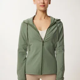 Happiness istanbul Women Hooded Long Sleeves Front Open Sweatshirt-image-7