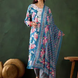 Sangria Embroidered Pure Cotton Kurta Set With Dupatta image 2