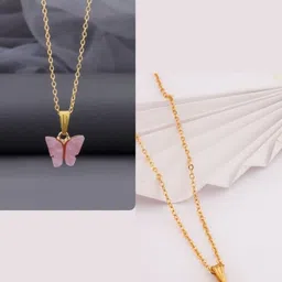 SZN Set Of 2 Gold-Plated Butterfly Shaped Pendants With Chains-picture-38