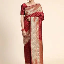 Snofi Creation Ethnic Motifs Woven Design Zari Kanjeevaram Saree With Blouse Piece-picture-32