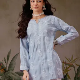 ADA Ethnic Motifs Embroidered Chikankari Chanderi Silk Chikankari Kurti-picture-2