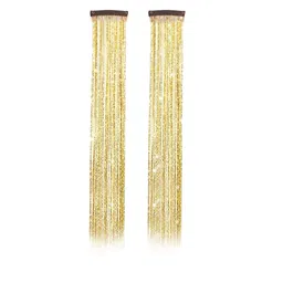 D-Divine Set Of 2 Clip-In Straight Coloured Tinsel Hair Extensions- Golden - 20 Inches-picture-22