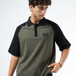 glitchez Men Colourblocked Raglan Sleeves Polo Collar Oversized T-shirt-picture-10