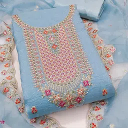 NEGRONI Floral Embroidered Thread Work Unstitched Dress Material image 2