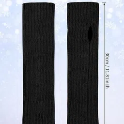 Alexvyan Women Striped knitted Fingerless Gloves image 5