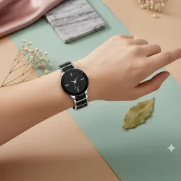 Moover Women Embellished Dial & Stainless Steel Bracelet Style Straps Analogue Automatic Watch image 3