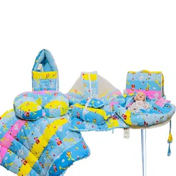 Fareto Infants Yellow & Blue Printed Cotton Baby Bed Set-picture-38