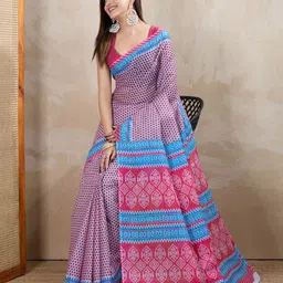 SHANVIKA Ethnic Motifs Printed Pure Cotton Saree image 4