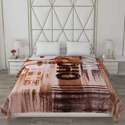 Monte Carlo Brown & Pink Abstract Printed Mild Winter 600 GSM Double Bed Blankets image 4