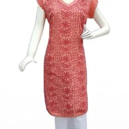 KURTIVERSE Women Pink With Foral Design Kurta-image-0
