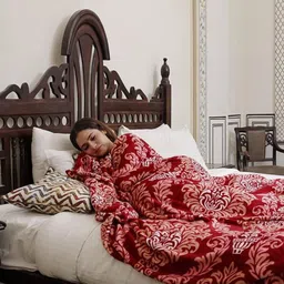 GKM Red & White Floral Printed AC Room 300 GSM Double Bed Blanket-picture-16