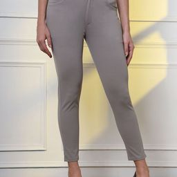 FITHUB Women Slim Fit High-Rise Wrinkle Free Trousers-picture-7