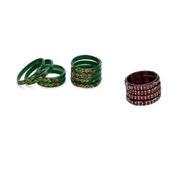 1ST TIME Set Of 12 Green Alloy Artificial Stones & Beads Antique Bangles-picture-26