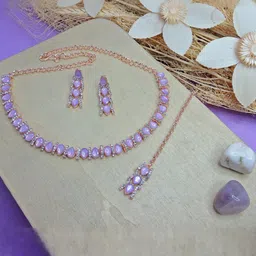 Anouk Rose Gold-Plated Artificial Stones-Studded Jewellery Set With Maang Tika-picture-23