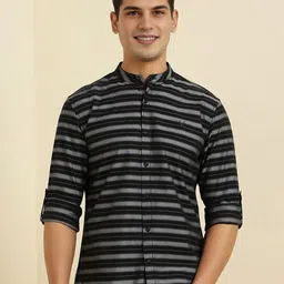 Allen Solly Men Band Collar Horizontal Striped Cotton Casual Shirt-picture-25