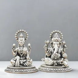INTERNATIONAL GIFT Silver-Toned 2 Pieces Laxmi Ganesh Idol Showpieces-picture-25