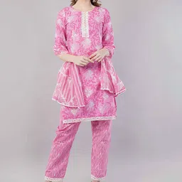 JIDI FASHION Women Floral Yoke Design Regular Kurta with Trousers & With Dupatta-picture-27