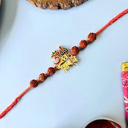 tipsy closet Rudraksh Rakhi Om Namah Shivay Trishul Kundan Meenakari Rakhi Traditional Handmade Rakhi for Brother image 3
