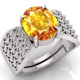 todani jems 4.25 Ratti Pukhraj Stone Yellow Sapphire Gemstone Silver Plated | Adjustable Ring image 1