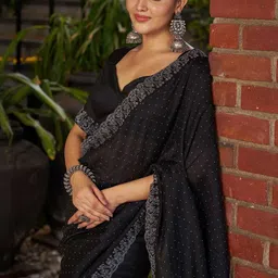 GHAN SALS Embellished Beads and Stones Heavy Work Saree With Unstithced Blouse Piece image 3