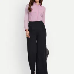 broadstar Women Loose Fit Black Cotton Blend Trousers image 5