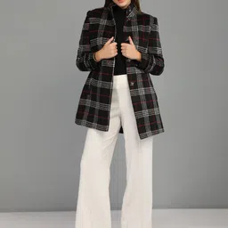 honnete 100 % Polyester Checkered Coat For Women-picture-19