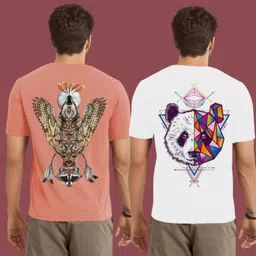 Men Graphic Print Round Neck Polyester Pink, White T-Shirt-image-77