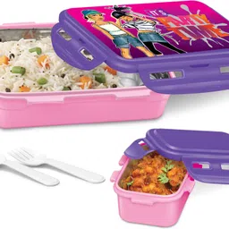 milton Mini Fun Treat Inner Stainless Steel Tiffin Box, 650 ml, Spoon and Fork, Pink 2 Containers Lunch Box-picture-34