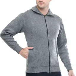 life and style Men Striped Collared Neck Grey Sweater image 3